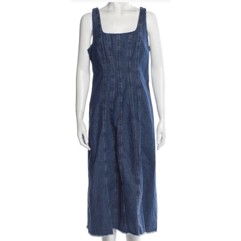 Joie Overall Jumper Boho Denim Midi Dress Fiqure Flattering 100% Cotton Women L